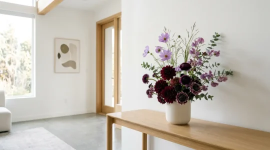 Elegant floral arrangement demonstrating golden ratio proportions in modern home setting