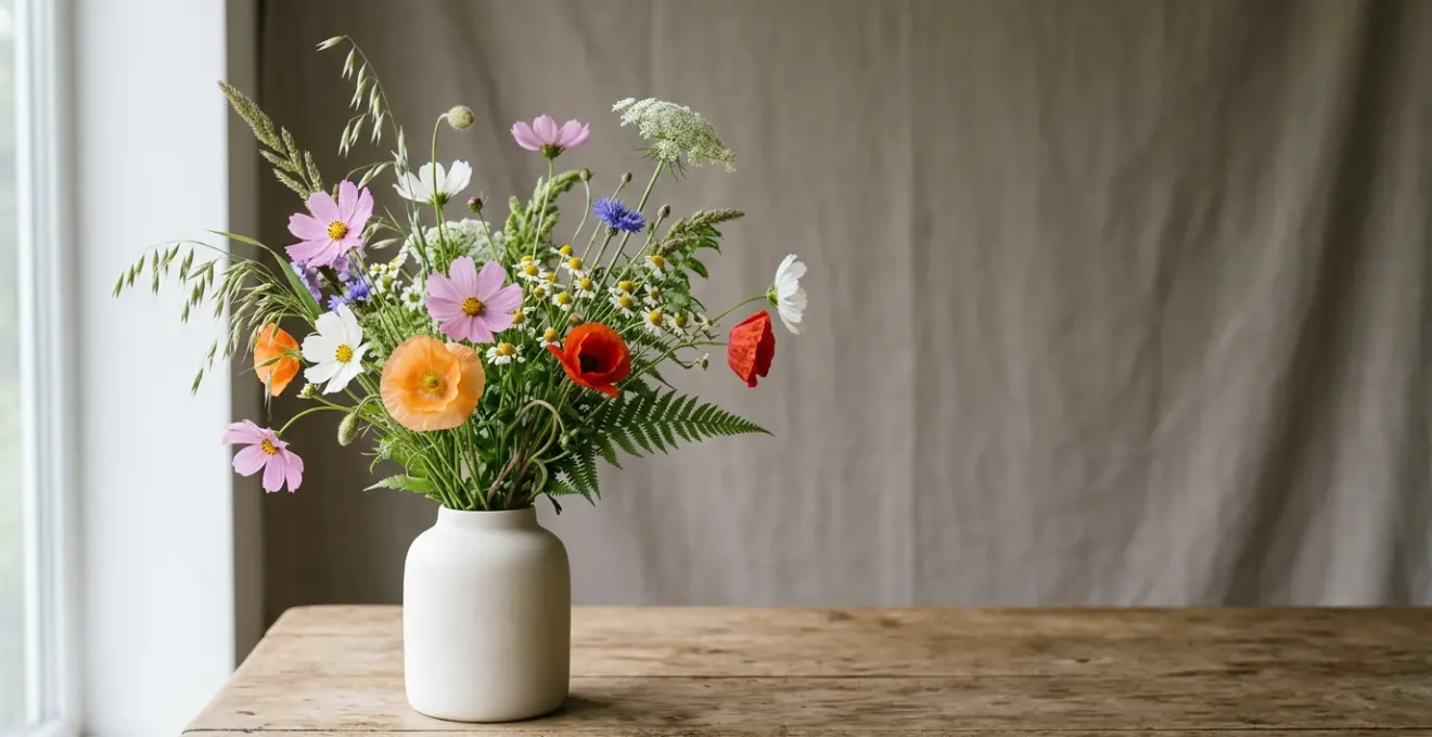 Professional loose wildflower bouquet with natural movement and airy negative space
