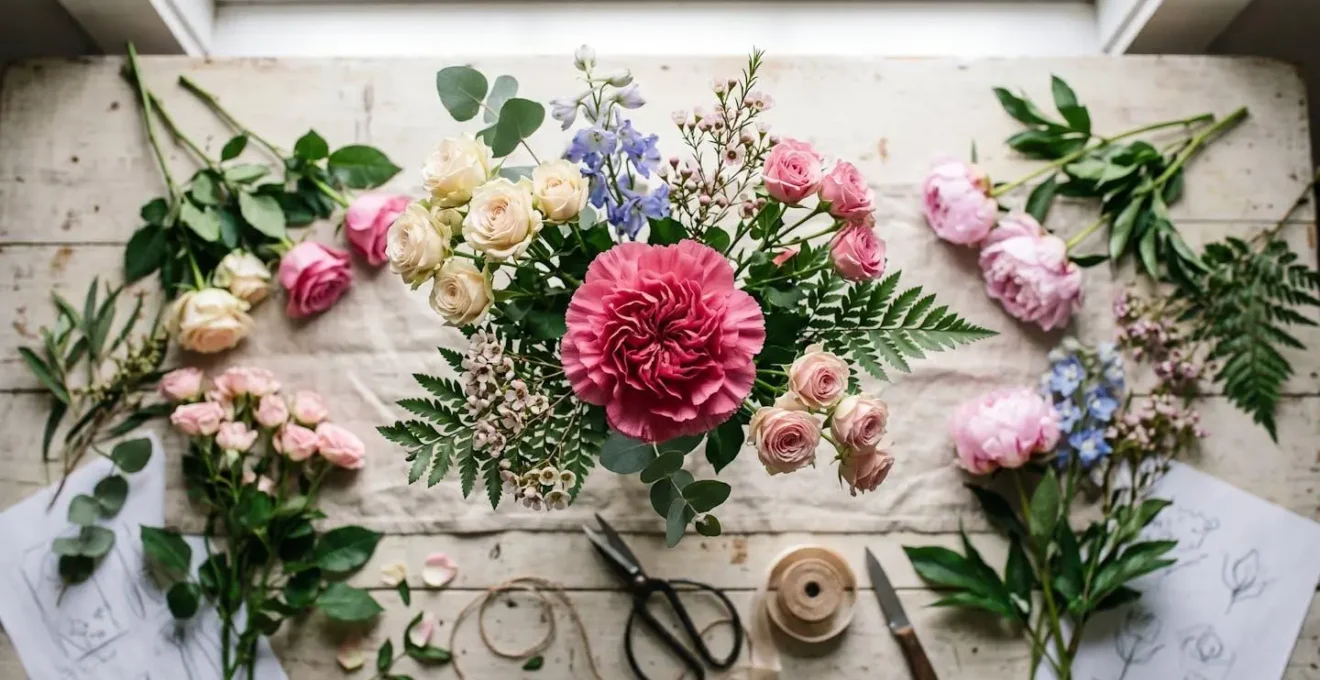 Mixed bouquet showing birth flowers arranged with milestone blooms