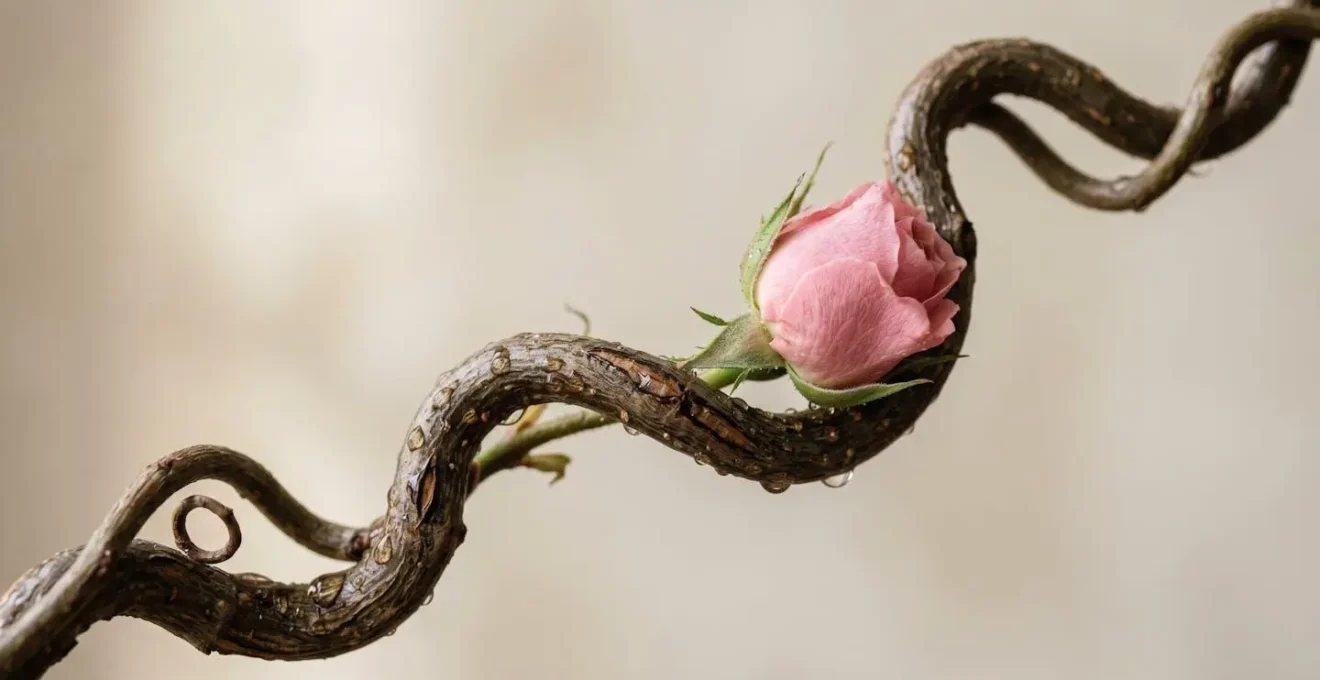 Close-up view of curved willow branches creating an elegant S-shaped line in classical floral design
